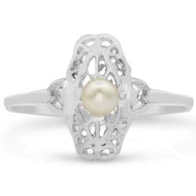 Round Freshwater Cultured Pearl Vintage Ring In 14 Karat White Gold
