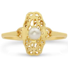 Round Freshwater Cultured Pearl Vintage Ring In 14 Karat Yellow Gold