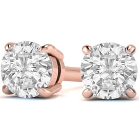 1 3/4 Carat Round Diamond Stud Earrings In 14 Karat Rose Gold