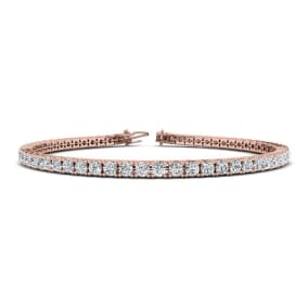 Estate Jewelry 3 Carat Natural Diamond Tennis Bracelet In 14 Karat Rose Gold, 7 Inches