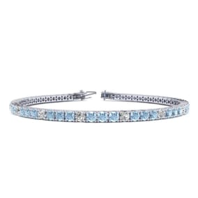 Aquamarine Bracelet: Aquamarine Jewelry: 2 1/4 Carat Aquamarine And Diamond Alternating Tennis Bracelet In 14 Karat White Gold, 6 Inches