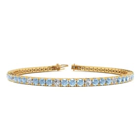 Aquamarine Bracelet: Aquamarine Jewelry: 2 1/4 Carat Aquamarine And Diamond Alternating Tennis Bracelet In 14 Karat Yellow Gold, 6 Inches