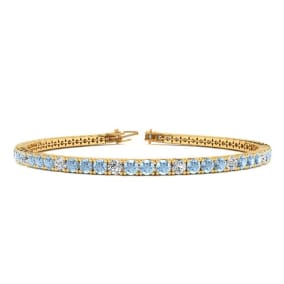 Aquamarine Bracelet: Aquamarine Jewelry: 3 Carat Aquamarine And Diamond Alternating Tennis Bracelet In 14 Karat Yellow Gold, 8 Inches
