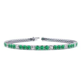 3 Carat Emerald And Diamond Alternating Tennis Bracelet In 14 Karat White Gold, 6 Inches