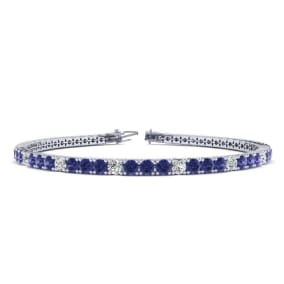 2 1/3 Carat Tanzanite And Diamond Alternating Tennis Bracelet In 14 Karat White Gold, 7 1/2 Inches