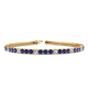 2 1/4 Carat Tanzanite And Diamond Alternating Tennis Bracelet In 14 Karat Yellow Gold, 7 Inches