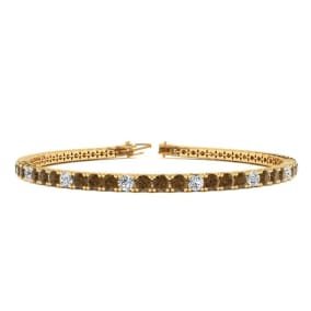 3 Carat Chocolate Bar Brown Champagne And White Diamond Tennis Bracelet In 14 Karat Yellow Gold, 8 Inches