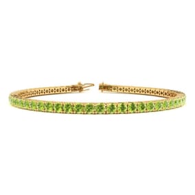 4 1/3 Carat Peridot Tennis Bracelet In 14 Karat Yellow Gold, 9 Inches