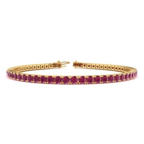4 3/4 Carat Ruby Tennis Bracelet In 14 Karat Yellow Gold, 7 Inches