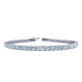 Aquamarine Bracelet: Aquamarine Jewelry: 2 1/4 Carat Aquamarine And Diamond Tennis Bracelet In 14 Karat White Gold, 6 Inches