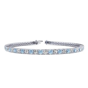 Aquamarine Bracelet: Aquamarine Jewelry: 3 Carat Aquamarine And Diamond Tennis Bracelet In 14 Karat White Gold, 8 Inches