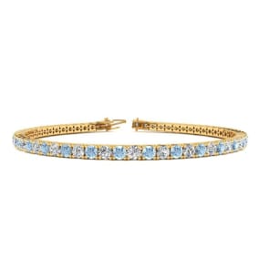 Aquamarine Bracelet: Aquamarine Jewelry: 2 1/4 Carat Aquamarine And Diamond Tennis Bracelet In 14 Karat Yellow Gold, 6 Inches