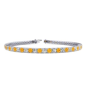 2 1/2 Carat Citrine And Diamond Tennis Bracelet In 14 Karat White Gold, 6 Inches