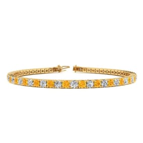 2 1/2 Carat Citrine And Diamond Tennis Bracelet In 14 Karat Yellow Gold, 6 Inches