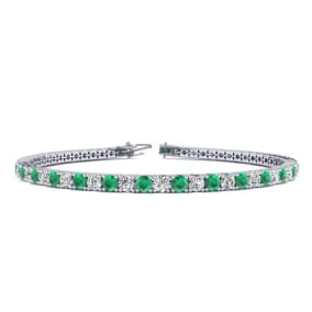 2 3/4 Carat Emerald And Diamond Tennis Bracelet In 14 Karat White Gold, 6 Inches