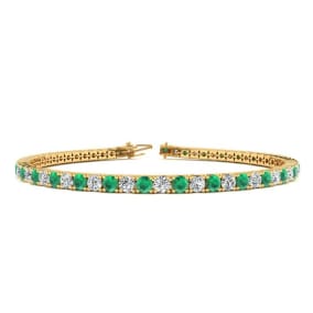 2 3/4 Carat Emerald And Diamond Tennis Bracelet In 14 Karat Yellow Gold, 6 Inches