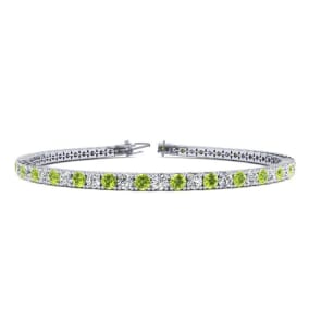 2 3/4 Carat Peridot And Diamond Tennis Bracelet In 14 Karat White Gold, 6 1/2 Inches