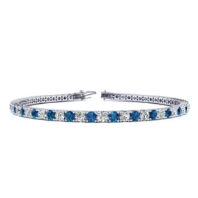3 Carat Blue And White Diamond Tennis Bracelet In 14 Karat White Gold, 8 Inches