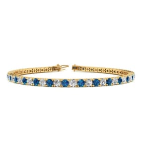 2 3/4 Carat Blue And White Diamond Tennis Bracelet In 14 Karat Yellow Gold, 7 1/2 Inches
