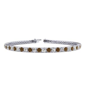 2 1/4 Carat Chocolate Bar Brown Champagne And White Diamond Tennis Bracelet In 14 Karat White Gold, 6 Inches