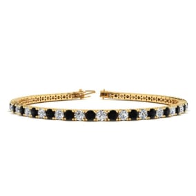 3 1/4 Carat Black And White Diamond Tennis Bracelet In 14 Karat Yellow Gold, 8 1/2 Inches
