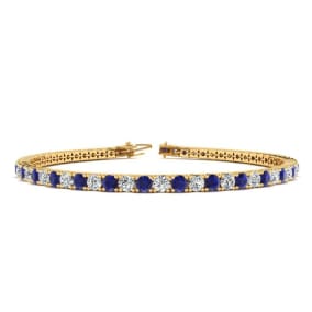 3 Carat Sapphire And Diamond Tennis Bracelet In 14 Karat Yellow Gold, 6 1/2 Inches