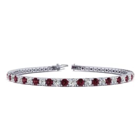 3 Carat Garnet And Diamond Tennis Bracelet In 14 Karat White Gold, 7 Inches