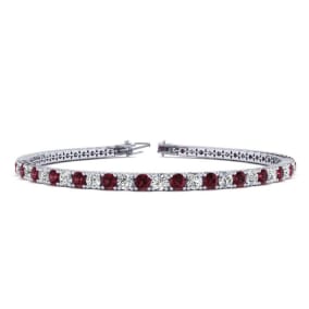 Garnet Bracelet: Garnet Jewelry: 3 1/4 Carat Garnet And Diamond Tennis Bracelet In 14 Karat White Gold, 7 1/2 Inches