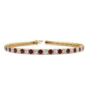 Garnet Bracelet: Garnet Jewelry: 3 Carat Garnet And Diamond Tennis Bracelet In 14 Karat Yellow Gold, 7 Inches