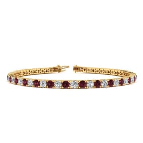3 3/4 Carat Garnet And Diamond Tennis Bracelet In 14 Karat Yellow Gold, 9 Inches