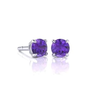 1/2 Carat Round Shape Amethyst Stud Earrings In Sterling Silver