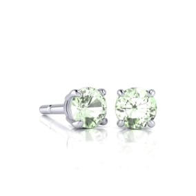 1/2 Carat Round Shape Green Amethyst Stud Earrings In Sterling Silver