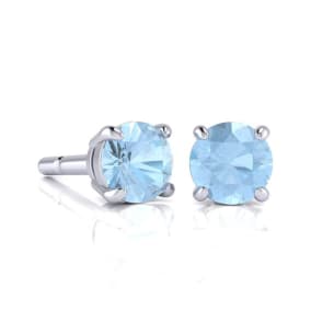 Aquamarine Earrings: Aquamarine Jewelry: 1 Carat Round Shape Aquamarine Stud Earrings In Sterling Silver