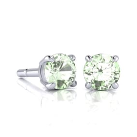 1 Carat Round Shape Green Amethyst Stud Earrings In Sterling Silver