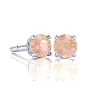 1 Carat Round Shape Morganite Earrings Studs In Sterling Silver
