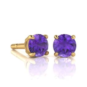 1 Carat Round Shape Amethyst Stud Earrings In 14K Yellow Gold Over Sterling Silver