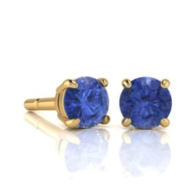 1 Carat Round Shape Tanzanite Stud Earrings In 14K Yellow Gold Over Sterling Silver