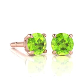 1 1/3 Carat Round Shape Peridot Stud Earrings In 14K Rose Gold Over Sterling Silver