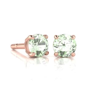 1 Carat Round Shape Green Amethyst Stud Earrings In 14K Rose Gold Over Sterling Silver