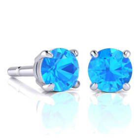 2 3/4 Carat Round Shape Blue Topaz Stud Earrings In Sterling Silver