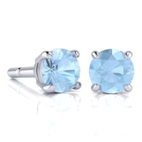 1 3/4 Carat Round Shape Aquamarine Stud Earrings In Sterling Silver