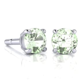 2 Carat Round Shape Green Amethyst Stud Earrings In Sterling Silver