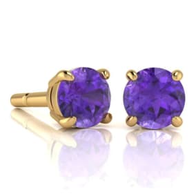 2 Carat Round Shape Amethyst Stud Earrings In 14K Yellow Gold Over Sterling Silver