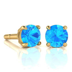 2 3/4 Carat Round Shape Blue Topaz Stud Earrings In 14K Yellow Gold Over Sterling Silver