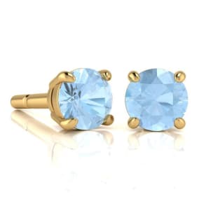 Aquamarine Earrings: Aquamarine Jewelry: 1 3/4 Carat Round Shape Aquamarine Stud Earrings In 14K Yellow Gold Over Sterling Silver