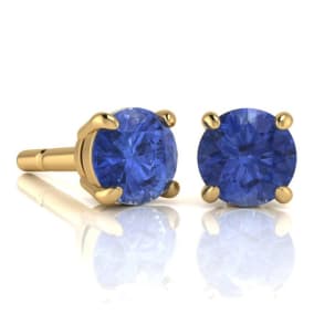 1 3/4 Carat Round Shape Tanzanite Stud Earrings In 14K Yellow Gold Over Sterling Silver
