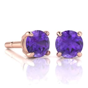 2 Carat Round Shape Amethyst Stud Earrings In 14K Rose Gold Over Sterling Silver