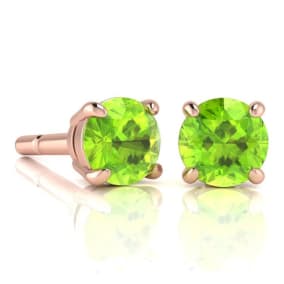 2 1/4 Carat Round Shape Peridot Stud Earrings In 14K Rose Gold Over Sterling Silver