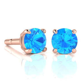 2 3/4 Carat Round Shape Blue Topaz Stud Earrings In 14K Rose Gold Over Sterling Silver