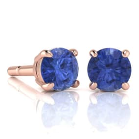 1 3/4 Carat Round Shape Tanzanite Stud Earrings In 14K Rose Gold Over Sterling Silver